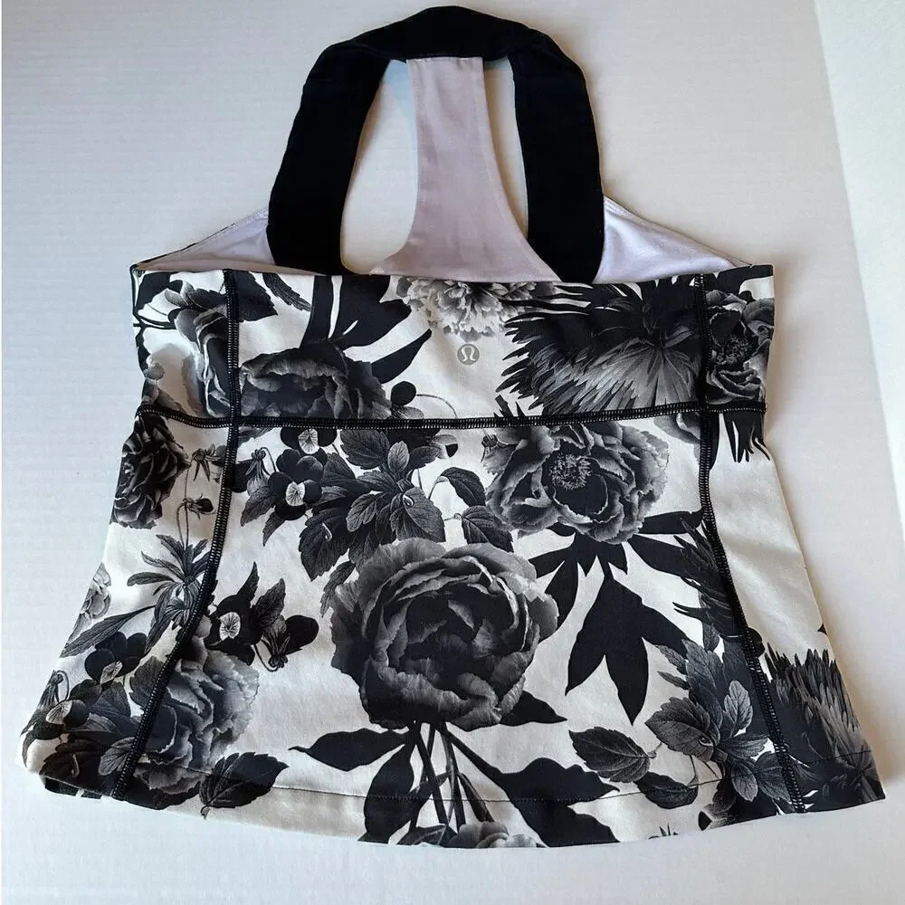 Lululemon Size Small Black White Floral Gym Unique Workout Yoga Pilate Tank Top